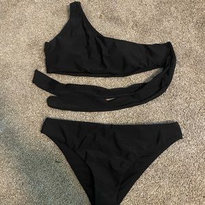 Black High waisted one shoulder Bikini with tie
